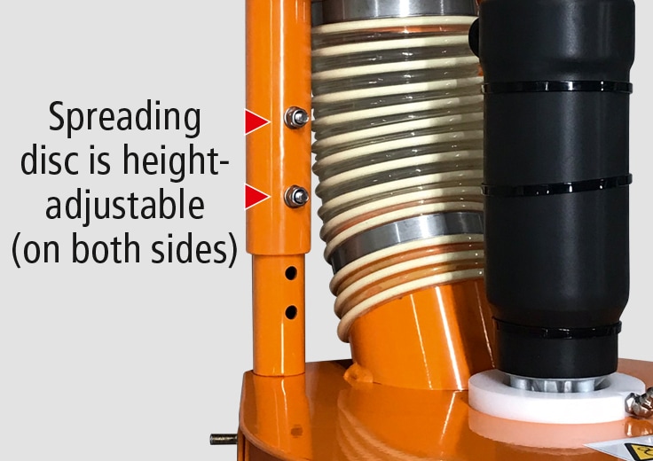 Height-adjustable spreading disc